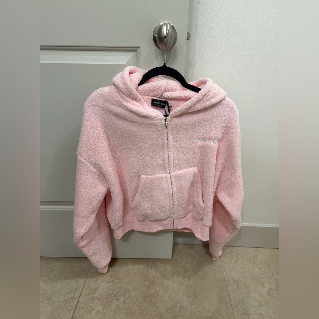 White Fox M/L Pink Sherpa Full Zip Hoodie.